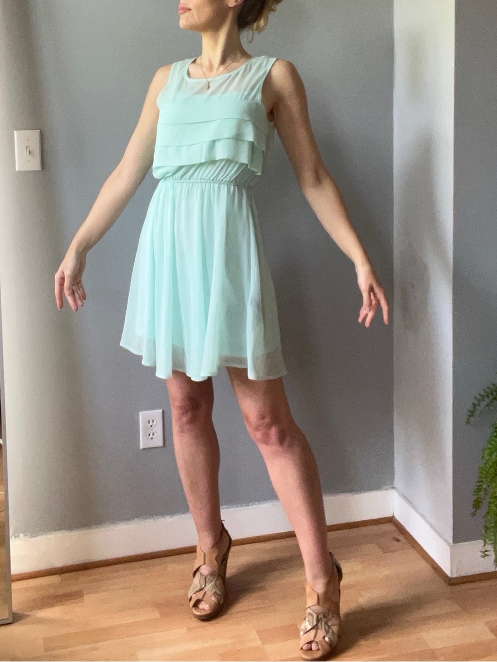 Light Mint Tiered Chiffon Party Dress
